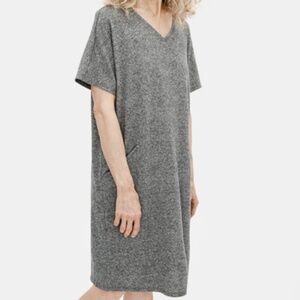 Eileen Fisher Organic Cotton Hemp Melange V-Neck Dress Ash Size L